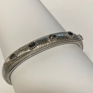 Judith Ripka Sterling 5 stone smokey topaz hinged bracelet